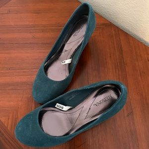 Merona faux suede teal wedges.  Size 7.5.